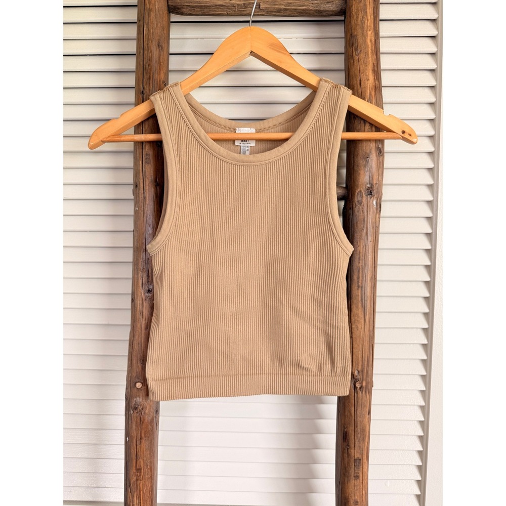 Sunday Best Tank Top Small Tan Ribbed Scoop Neck Cropped Aritzia